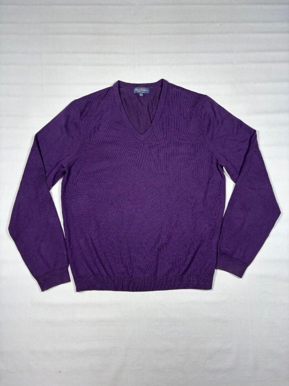 Brooks Brothers Saxxon Wool V-Neck Long Sleeve Sweater Royal Purple Mens Large
